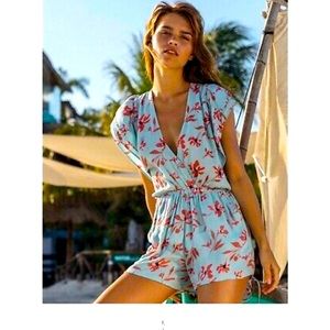 Billabong Teal and pink floral romper